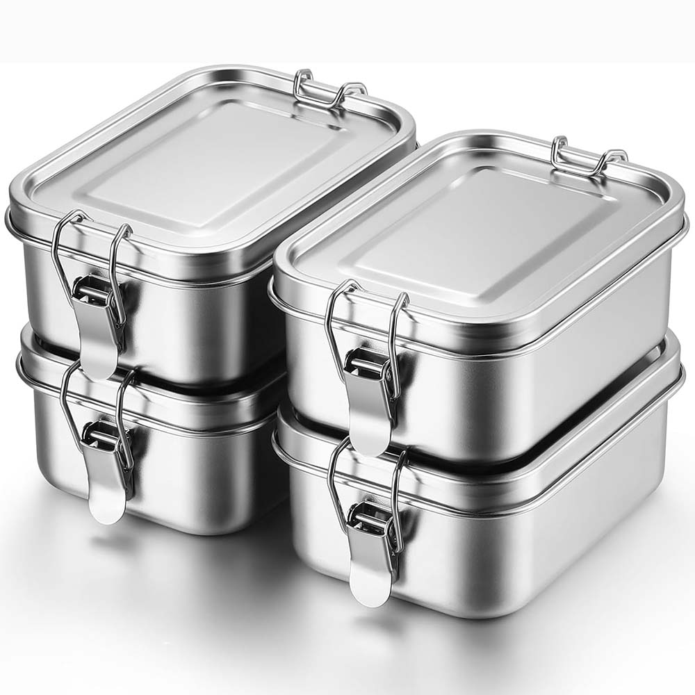 Food Snacks Box - 4 Stück Edelstahl-Bento-Box, Metall-Lunchbox, Lebensmittelaufbewahrungsbehälter mit