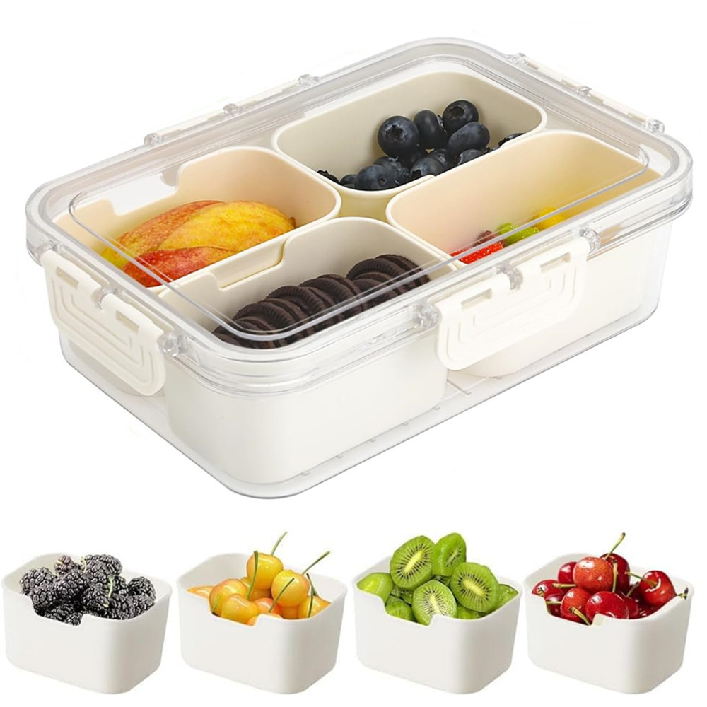 Food Snacks Box - Tragbare Lebensmittel-Aufbewahrungsbox, Snackbox, 4 Fächer mit