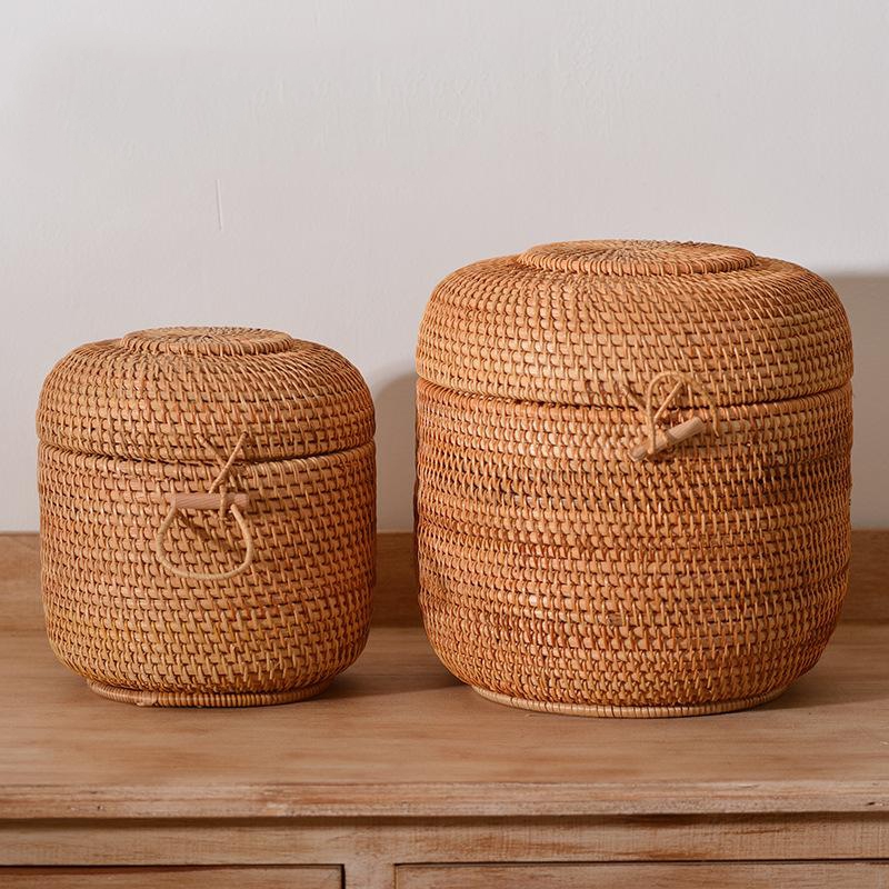 Food Snacks Box - Handgewebte Rattan-Tee-Aufbewahrungsbox mit Deckel, Puer-Teebeutel-Organizer, grüner